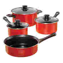 Amazon Vendor Juego de utensilios de cocina de acero al carbono de 7 piezas, antiadherente, rojo